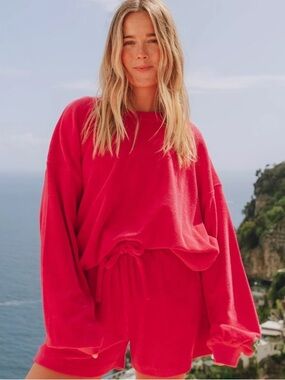 Daily Drills Oversized Terry Crew Sweatshirt in Hot Pink